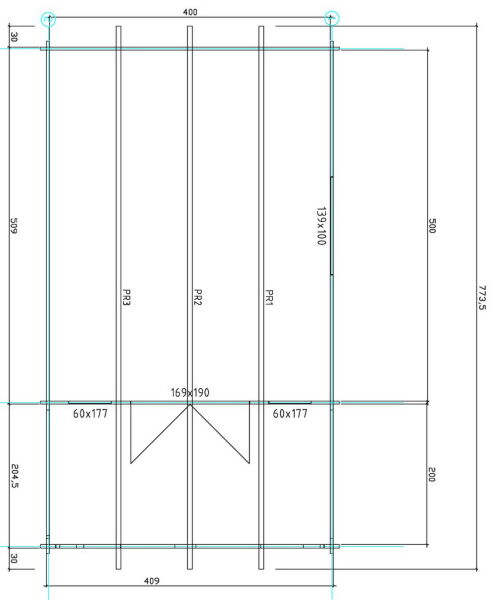 Gartenhaus Cora 4x5 m + 2 m Terrasse / 45mm