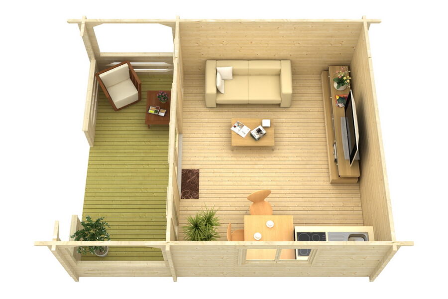 Gartenhaus Cora 4x5 m + 2 m Terrasse / 45mm