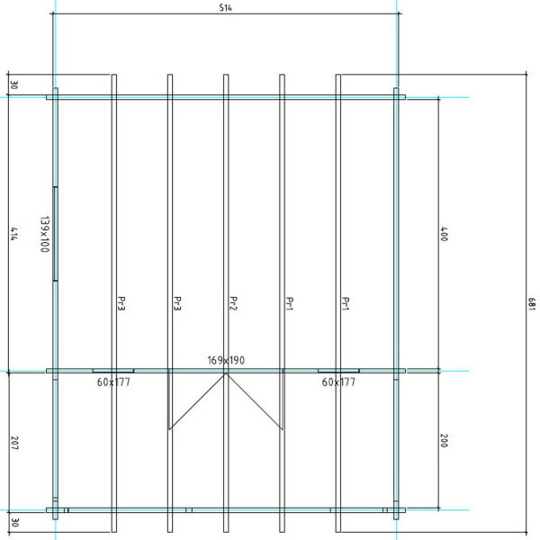 Gartenhaus Cora 5x4 m + 2 m Terrasse / 70mm