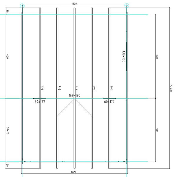 Gartenhaus Cora 5x4 m + 3 m Terrasse / 45mm