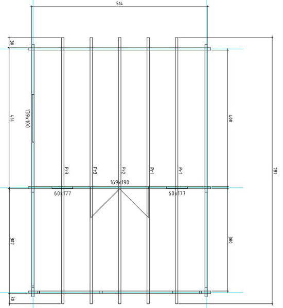 Gartenhaus Cora 5x4 m + 3 m Terrasse / 70mm