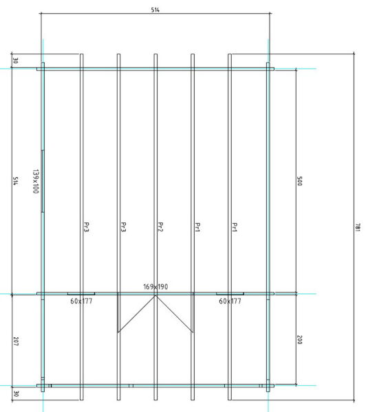 Gartenhaus Cora 5x5 m + 2 m Terrasse / 70mm