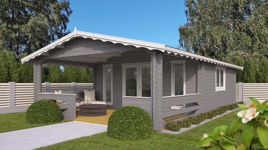Gartenhaus Cora 5x5 m + 3 m Terrasse / 70mm