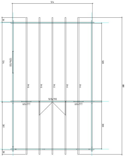 Gartenhaus Cora 5x5 m + 3 m Terrasse / 70mm