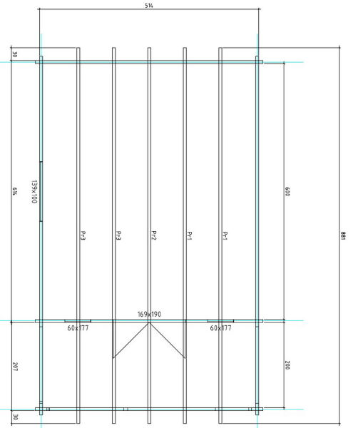 Gartenhaus Cora 5x6 m + 2 m Terrasse / 70mm