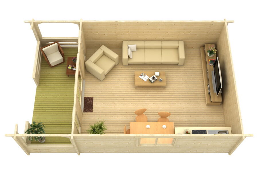 Gartenhaus Cora 5x6 m + 2 m Terrasse / 70mm