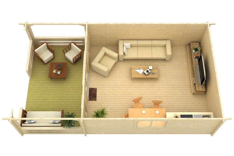 Gartenhaus Cora 5x6 m + 3 m Terrasse / 70mm