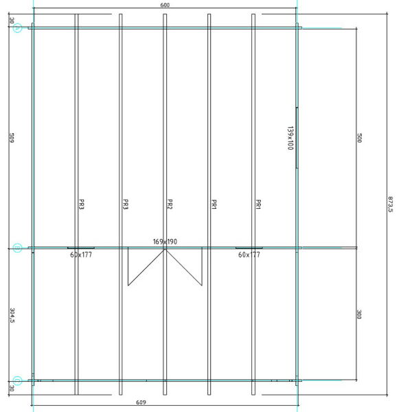 Gartenhaus Cora 6x5 m + 3 m Terrasse / 45mm