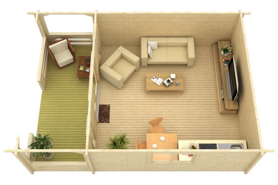 Gartenhaus Cora 6x6 m + 2 m Terrasse / 45mm