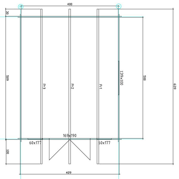 Gartenhaus Corinna 4x5 m + 1 m Vordach / 45mm