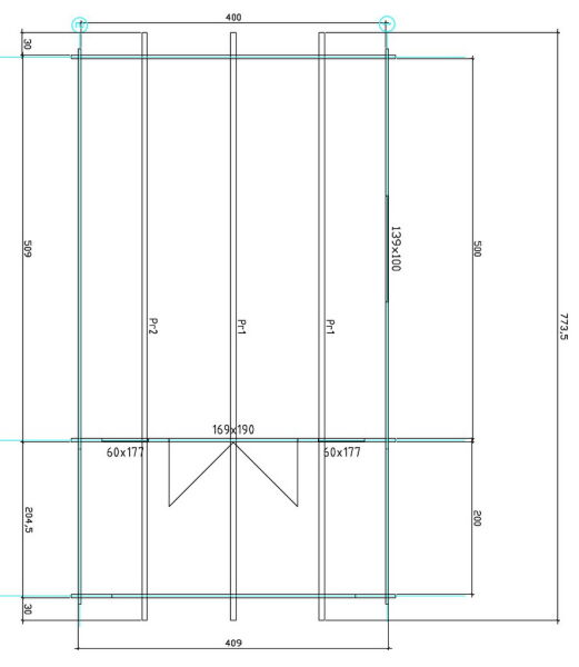 Gartenhaus Corinna 4x5 m + 2 m Vordach / 45mm