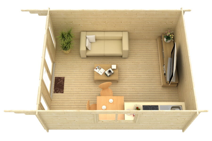 Gartenhaus Corinna 4x5 m + 2 m Vordach / 45mm