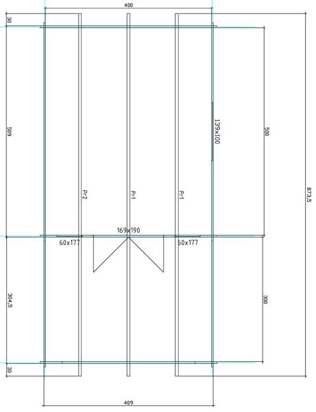 Gartenhaus Corinna 4x5 m + 3 m Vordach / 45mm
