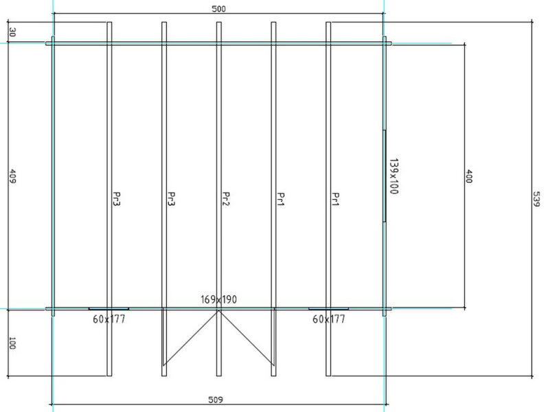 Gartenhaus Corinna 5x4 m + 1 m Vordach / 45mm