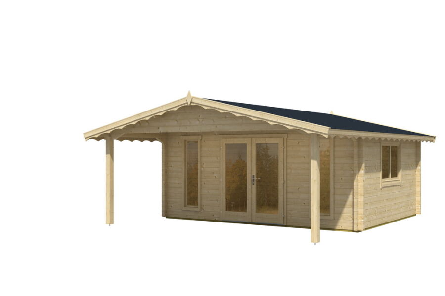 Gartenhaus Corinna 5x4 m + 2 m Vordach / 45mm