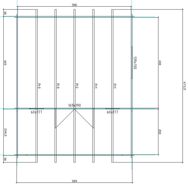Gartenhaus Corinna 5x4 m + 2 m Vordach / 45mm