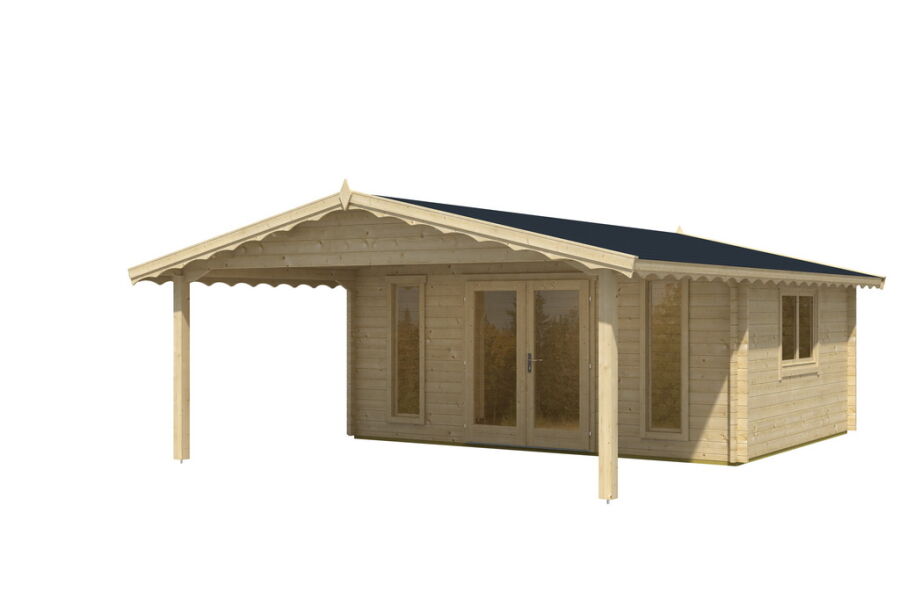 Gartenhaus Corinna 5x4 m + 3 m Vordach / 45mm