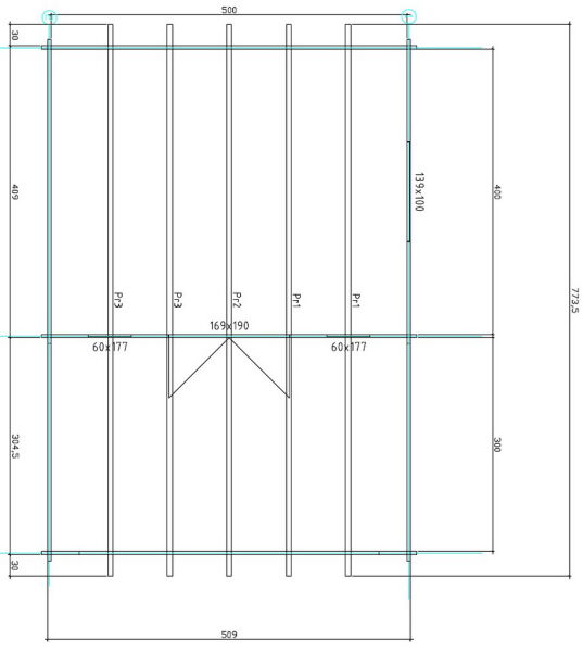Gartenhaus Corinna 5x4 m + 3 m Vordach / 45mm