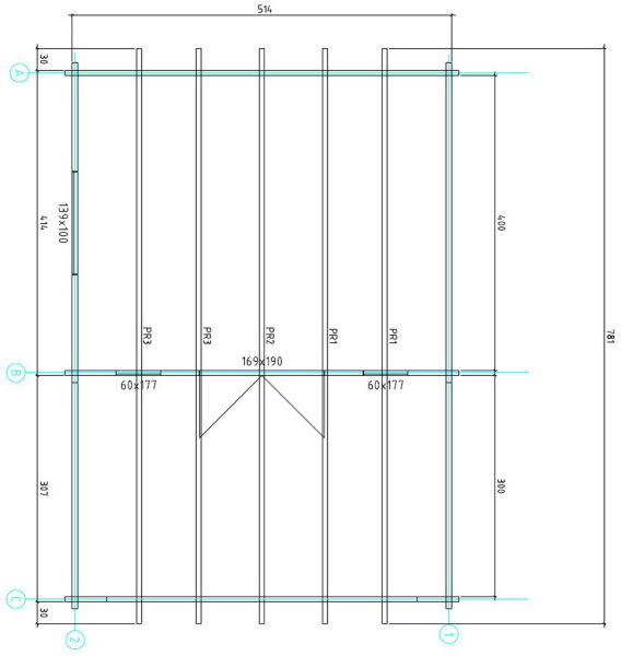 Gartenhaus Corinna 5x4 m + 3 m Vordach / 70mm