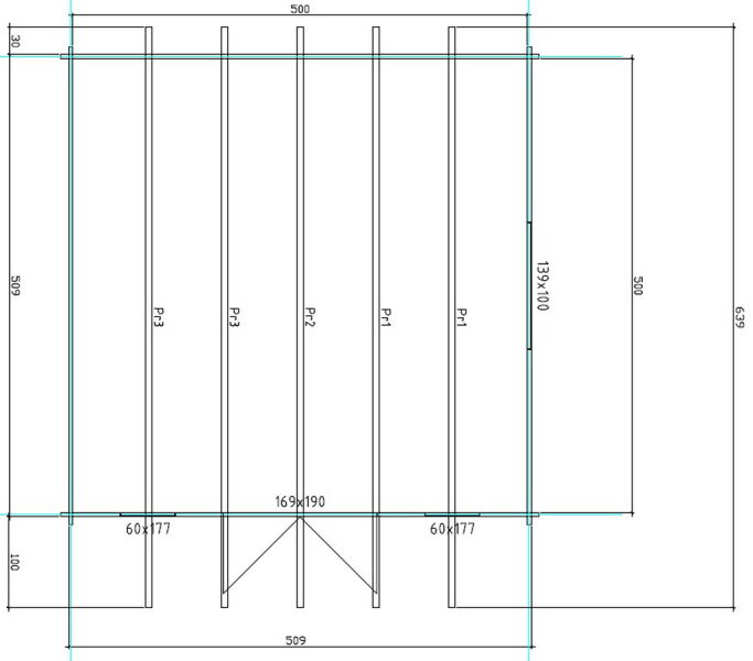 Gartenhaus Corinna 5x5 m + 1 m Vordach / 45mm