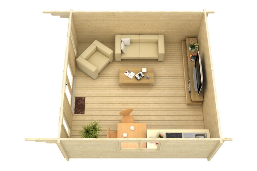 Gartenhaus Corinna 5x5 m + 1 m Vordach / 45mm