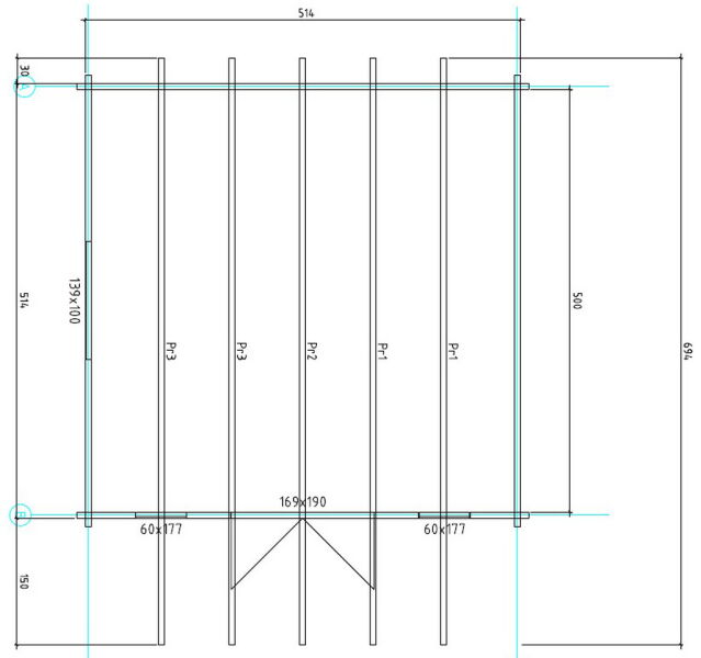 Gartenhaus Corinna 5x5 m + 1,5 m Vordach / 70mm