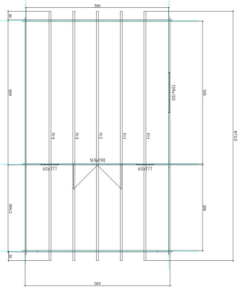 Gartenhaus Corinna 5x5 m + 3 m Vordach / 45mm