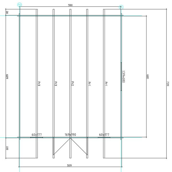 Gartenhaus Corinna 5x6 m + 1 m Vordach / 45mm