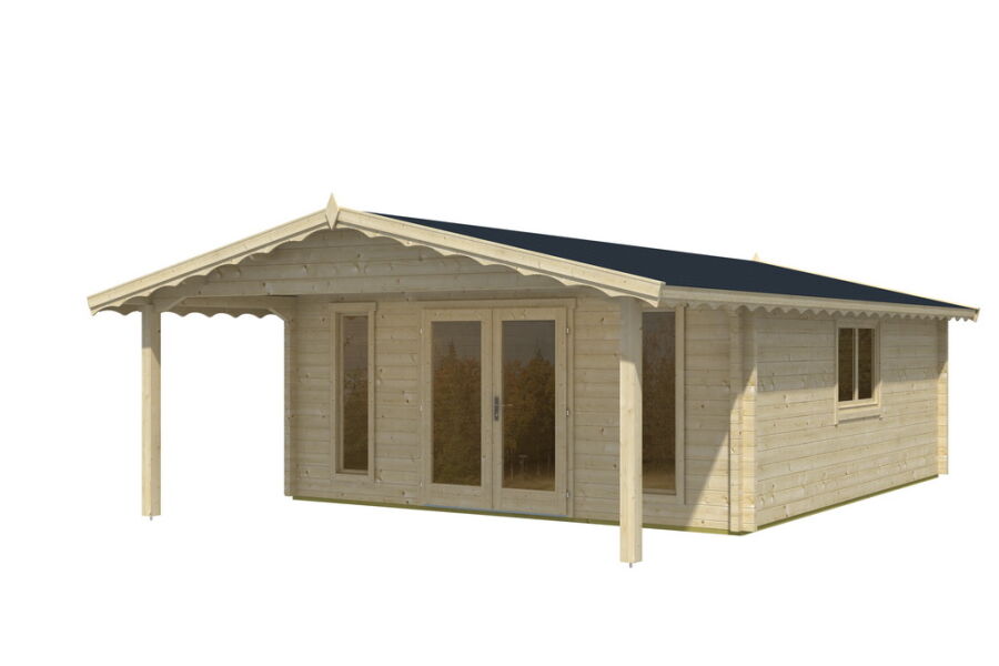 Gartenhaus Corinna 5x6 m + 2 m Vordach / 70mm