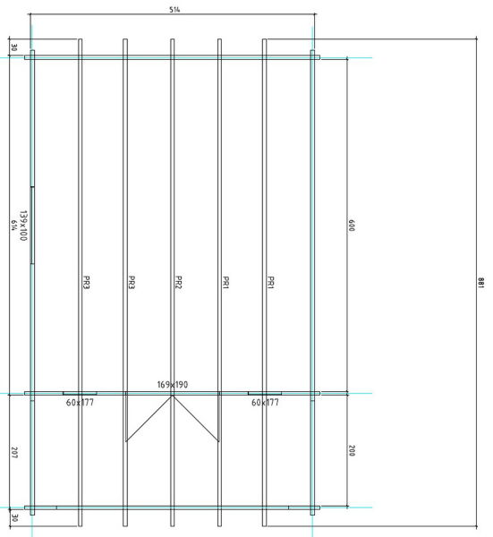 Gartenhaus Corinna 5x6 m + 2 m Vordach / 70mm