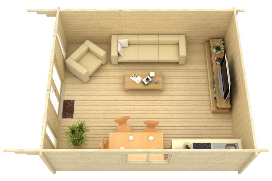 Gartenhaus Corinna 5x6 m + 2 m Vordach / 70mm