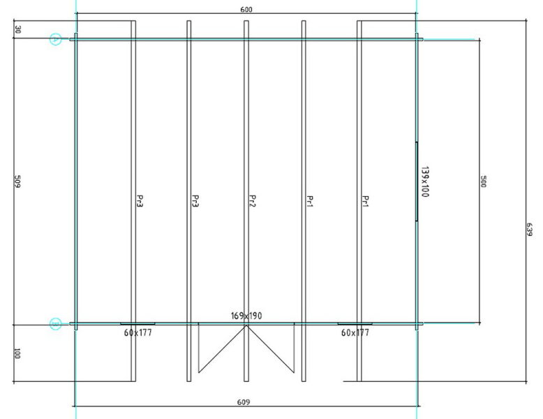 Gartenhaus Corinna 6x5 m + 1 m Vordach / 45mm