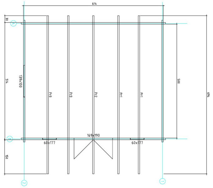 Gartenhaus Corinna 6x5 m + 1,5 m Vordach / 70mm
