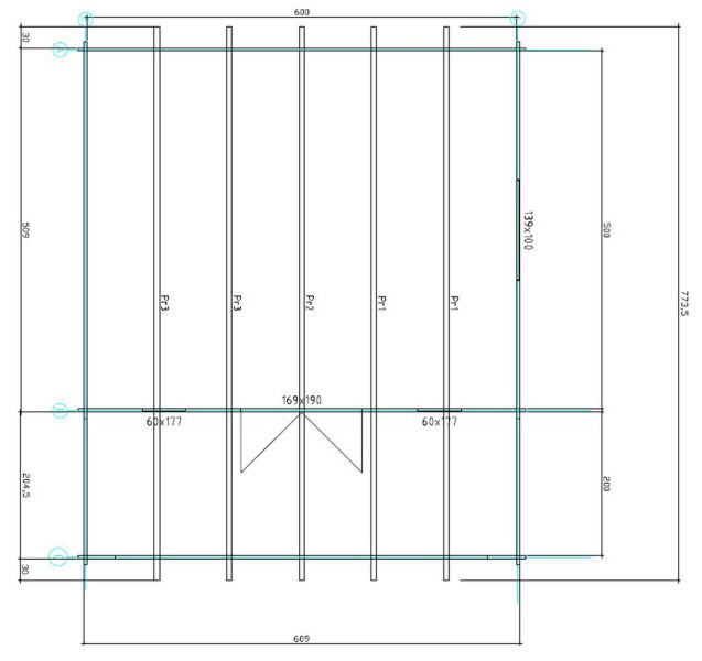 Gartenhaus Corinna 6x5 m + 2 m Vordach / 45mm