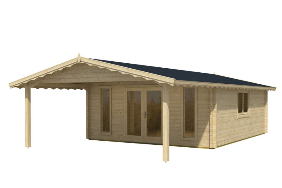Gartenhaus Corinna 6x5 m + 3 m Vordach / 70mm