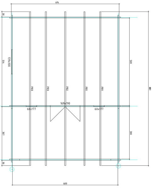 Gartenhaus Corinna 6x5 m + 3 m Vordach / 70mm