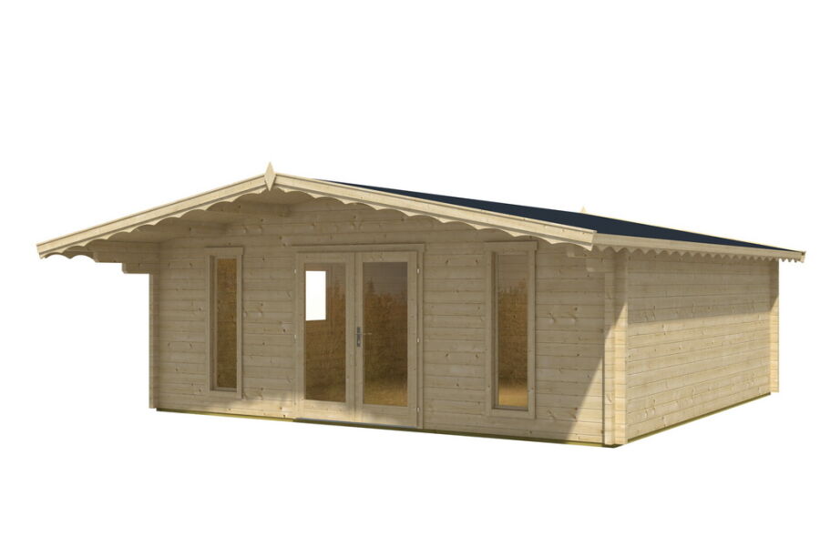 Gartenhaus Corinna 6x6 m + 1 m Vordach / 45mm