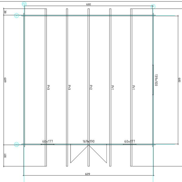 Gartenhaus Corinna 6x6 m + 1 m Vordach / 45mm