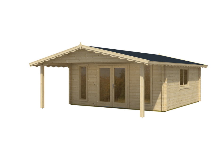 Gartenhaus Corinna 6x6 m + 2 m Vordach / 45mm