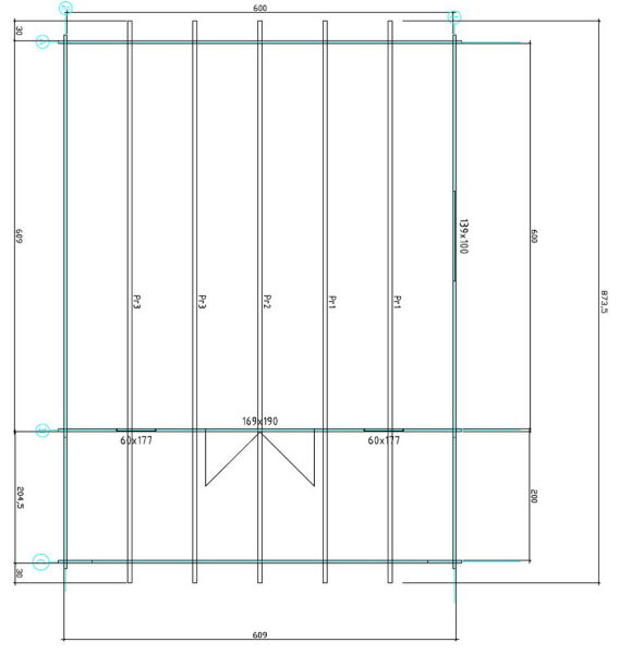 Gartenhaus Corinna 6x6 m + 2 m Vordach / 45mm