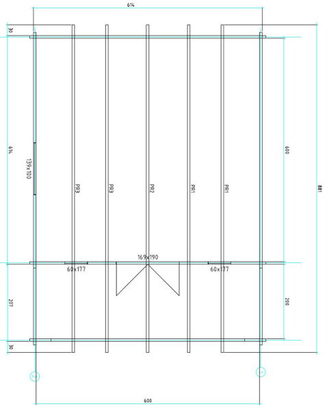 Gartenhaus Corinna 6x6 m + 2 m Vordach / 70mm