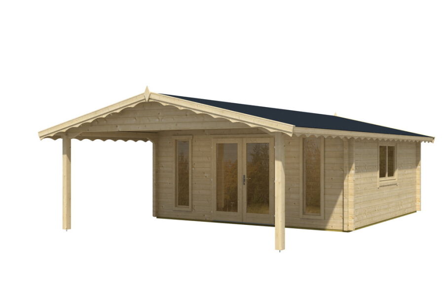 Gartenhaus Corinna 6x6 m + 3 m Vordach / 45mm