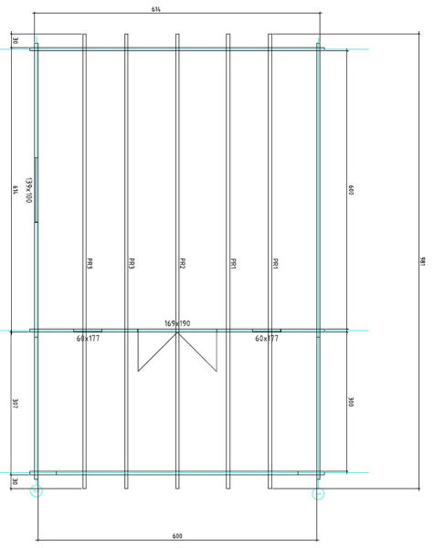 Gartenhaus Corinna 6x6 m + 3 m Vordach / 70mm