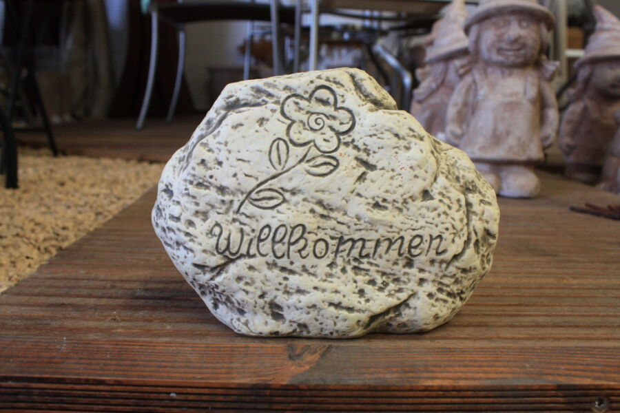 Dekostein " Willkommen" Blume terra dunkel