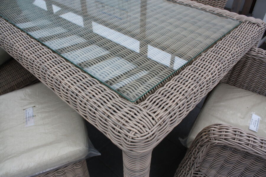 Tischgruppen Set "MAUI" Rattan hellgrau-braun 7 Teilig