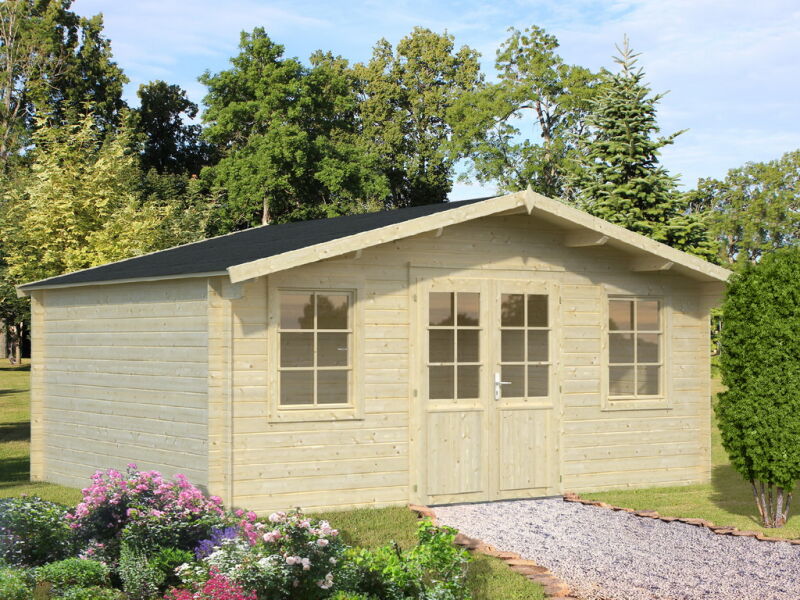 Gartenhaus KLARA 17,0 m2, 504x380cm, 28mm Bohlen, naturbelassen