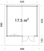 Gartenhaus BRITTA 17,5 m2, 446x446cm, 40mm Doppelnut, naturbelassen