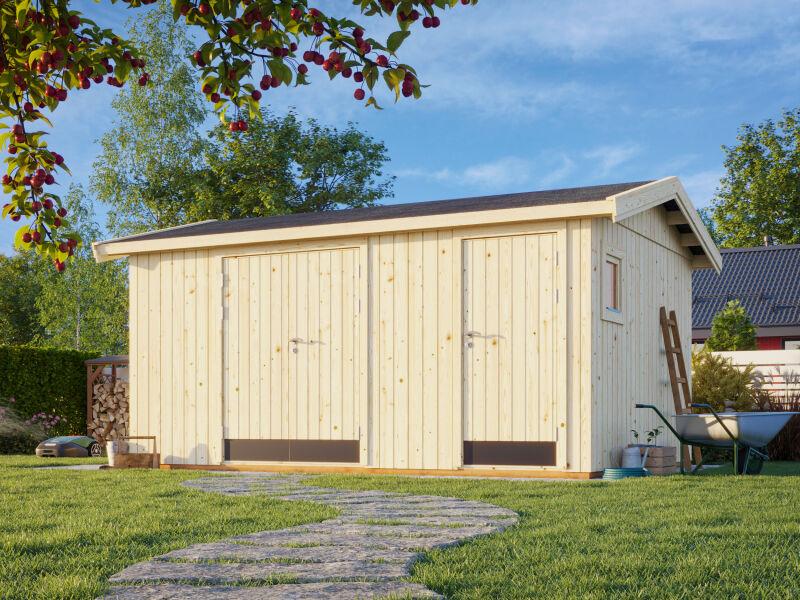 Palmako Gerätehaus OLAF 13,5 m²  452x330 cm, 18+70 mm, ink. Fußboden, naturbelassen
