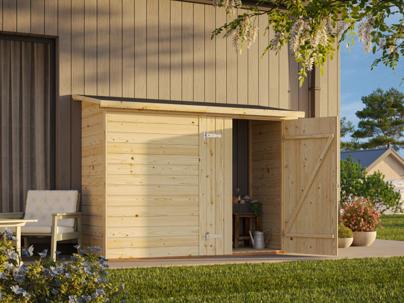 Palmako Gerätehaus Anbauschuppen LEIF 2,2 m², 16 mm, 234x95 cm, inkl. Fußboden, naturbelassen
