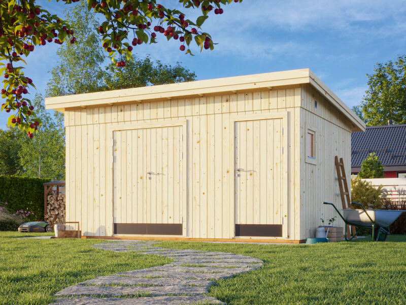 Palmako Gerätehaus KALLE 13,5 m²  452x330 cm , 18c70 mm, inkl. Fußboden, naturbelassen
